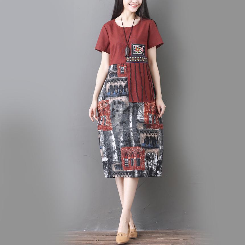 Laza, nyomott, pamut és vászon női ruha, hímzett bojtos hosszú ruha