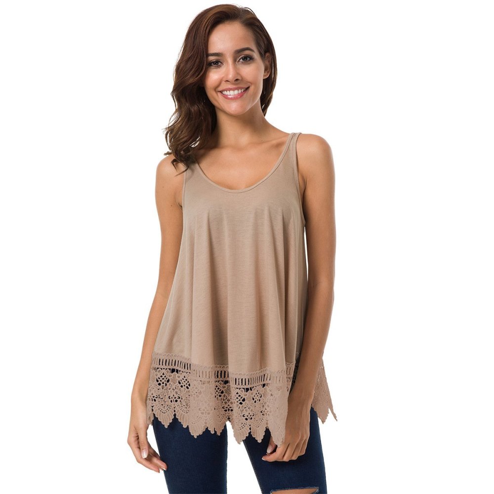 Női alkalmi ujjatlan trikó csipkés kereknyakú ujjatlan blúz