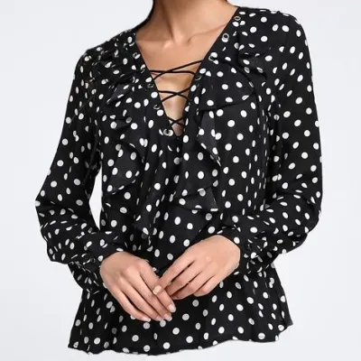 Szexi Top Sifon blúz Nyári Ősz V nyak Ruffles pólók alkalmi Női ruhák