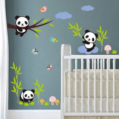 NEER 1db rajzfilm erdő panda bambusz madár fa gyermekszoba dekoráció állatos falimatrica faldísz
