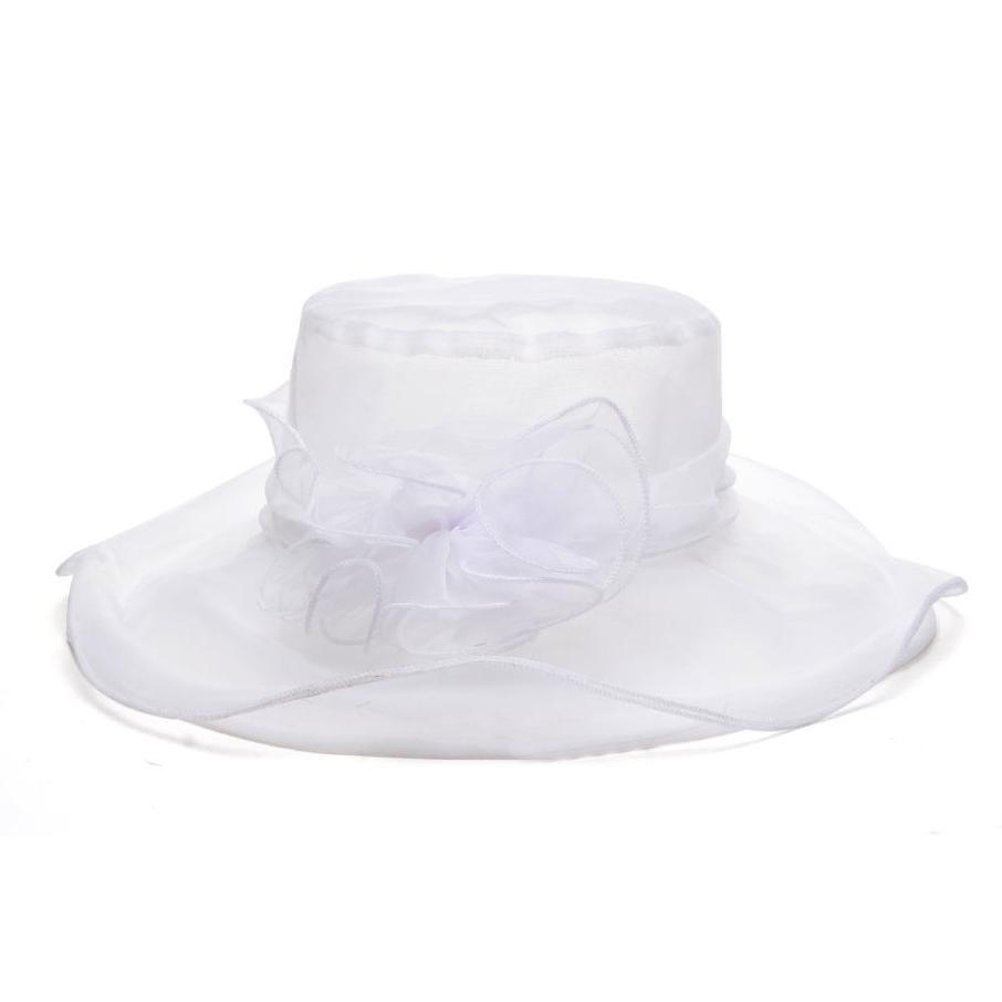 Női Organza, templomi kalap, virágos kalap, széles karima, esküvői, bulizós kalap