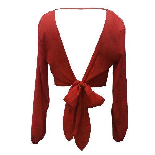 Hosszúujjú V Nyakú Backless Bow Short Sifon blúz Női Szexi Club Party Ingek Női Top
