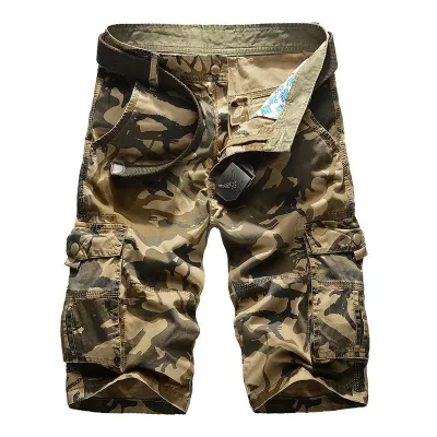 Férfi nyári camo nadrág, zsebes pamut rövidnadrág (öv nélkül)