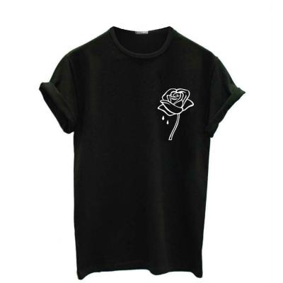 Rózsavirág Nyomtatás Női pólók Alkalmi Vicces pólók Lady Top Tee Hipster Tumblr