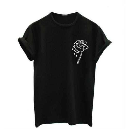Rózsavirág Nyomtatás Női pólók Alkalmi Vicces pólók Lady Top Tee Hipster Tumblr