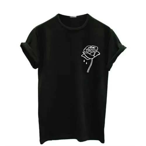 Rózsavirág Nyomtatás Női pólók Alkalmi Vicces pólók Lady Top Tee Hipster Tumblr