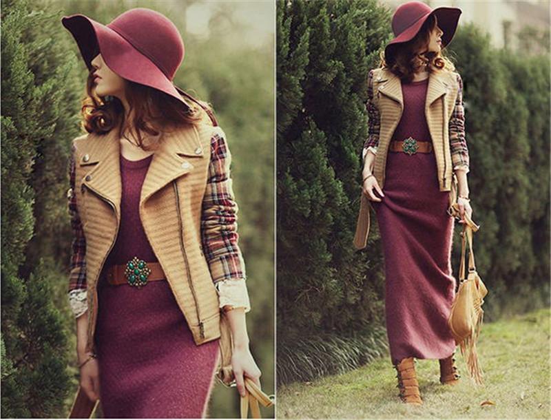 Női Vintage széles hullámos nagyméretű szalmakalap