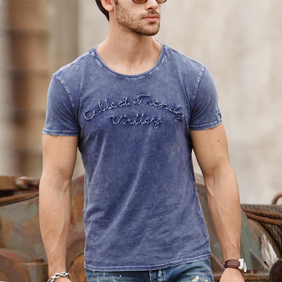 Férfi, nyári, hímzett, Vintage rövid ujjú pólók