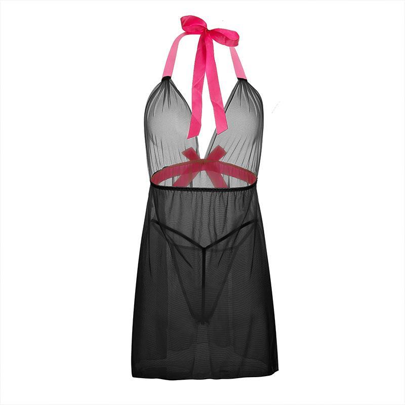 Szexi, női, áttetsző csipke hálóruha, harisnyatartós, masnis ruha