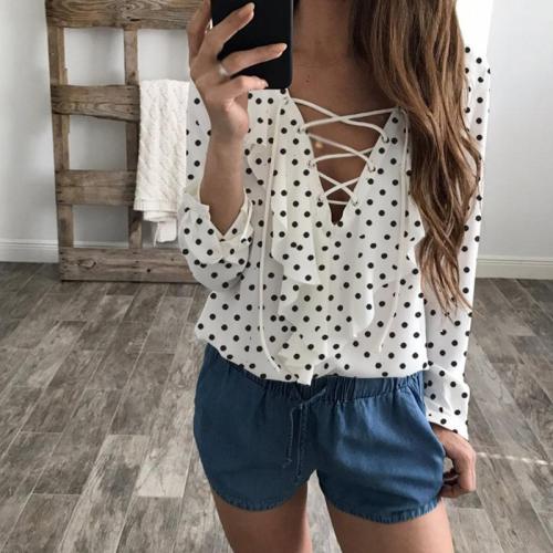 Szexi Top Sifon blúz Nyári Ősz V nyak Ruffles pólók alkalmi Női ruhák
