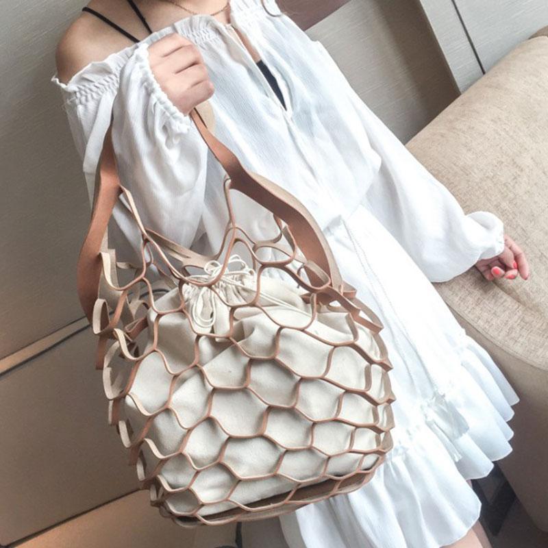Női divatos, hálós, lyukacsos, vászon, mobil, kézitáska