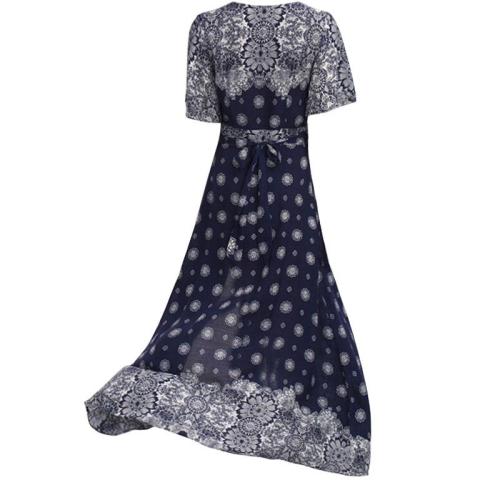 Női Boho Klasszikus nyomott mintás V-nyakú Rövidujjú Ruha
