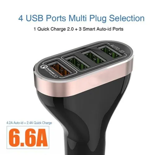 33W 4-Port 2.0 USB autós gyorstöltő DC 5V 6.6A autós töltő iPhone Samsung Xiaomi készülékekhez