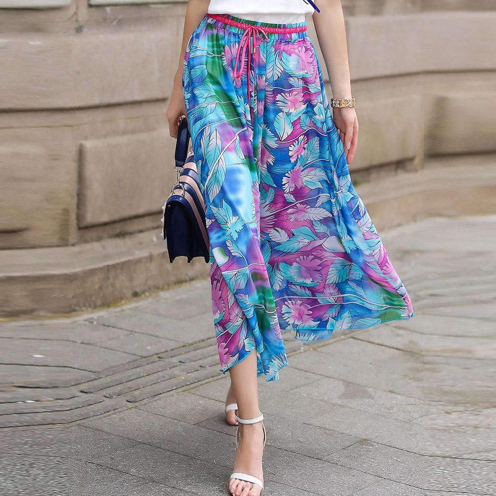 Boho virágmintás nyomott 2018 alkalmi sikk magasderekú strand sifonszoknya