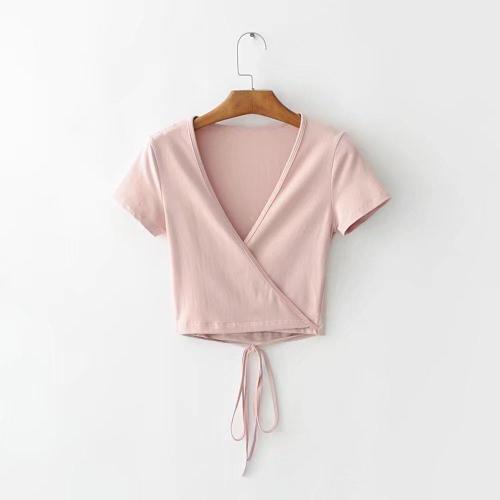 Nyári, szexi, V-nyakú, kötött női top, rövid ujjú, kivágott felső, crop top, fehér tank top