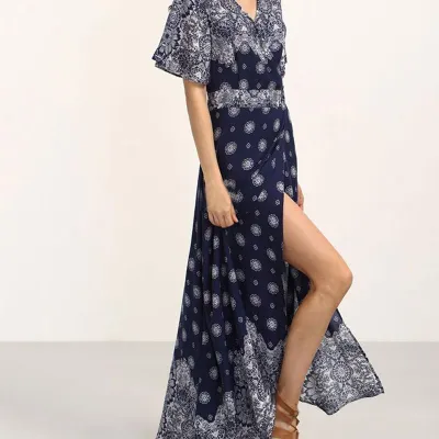 Női Boho Klasszikus nyomott mintás V-nyakú Rövidujjú Ruha