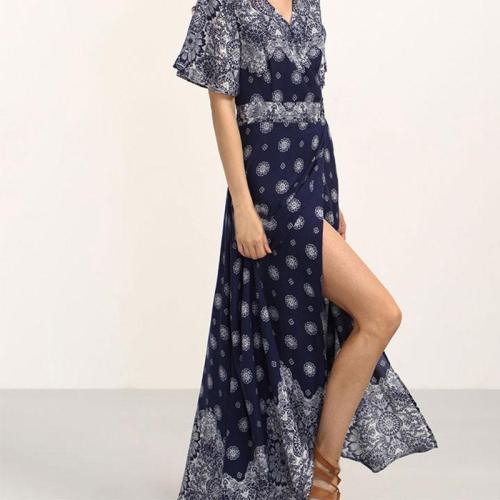 Női Boho Klasszikus nyomott mintás V-nyakú Rövidujjú Ruha