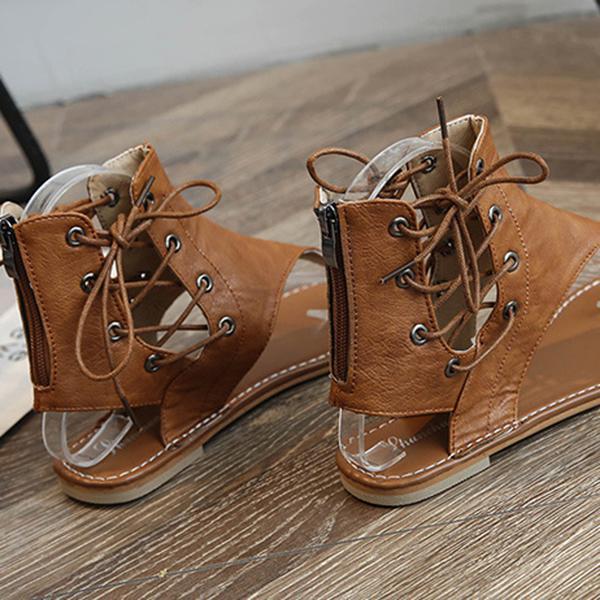 Vintage női cipő, fűzős gladiátor szandál, flipflop, standcipő, lapos bőr szandál