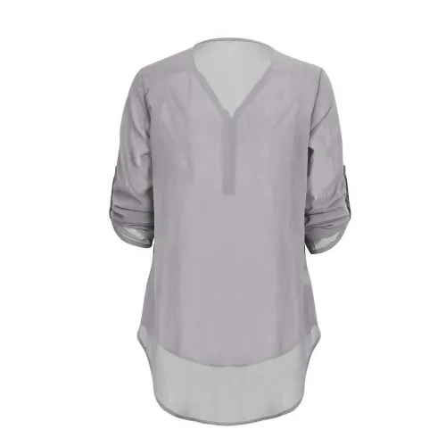 Női felsők alkalmi laza blúz V-nyakú cippzáros pulóver chiffon felsők