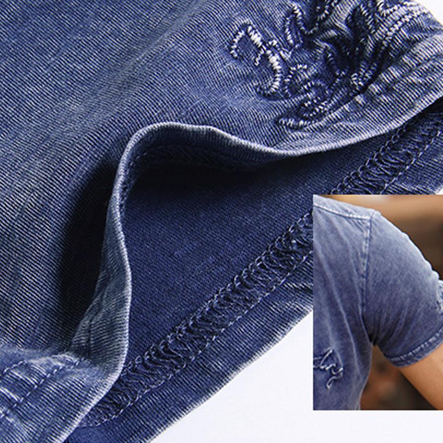 Férfi, nyári, hímzett, Vintage rövid ujjú pólók