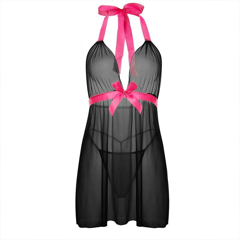 Szexi, női, áttetsző csipke hálóruha, harisnyatartós, masnis ruha