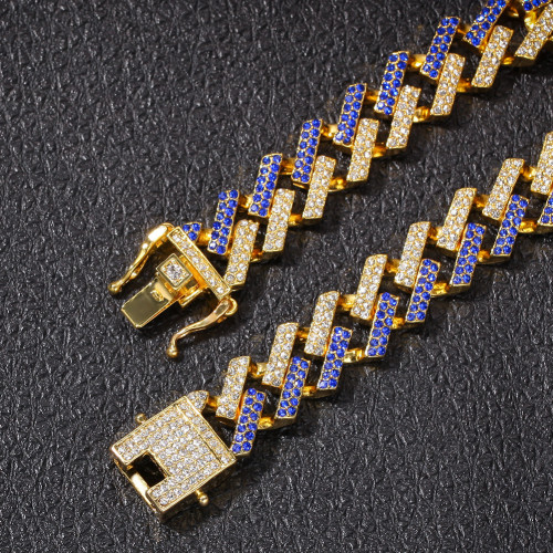 8 inches Hip Hop Cuban Chain 15mm Gold Silver Full Rhinestone Bar Men's Bracelet