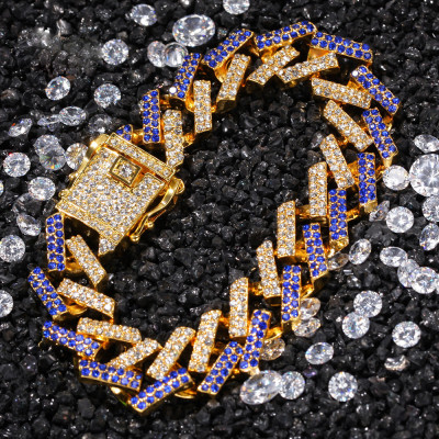 8 inches Hip Hop Cuban Chain 15mm Gold Silver Full Rhinestone Bar Men's Bracelet