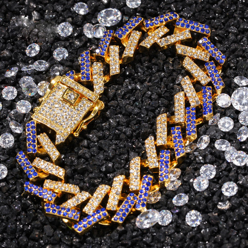 8 inches Hip Hop Cuban Chain 15mm Gold Silver Full Rhinestone Bar Men's Bracelet