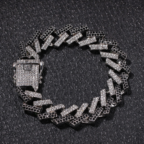 8 inches Hip Hop Cuban Chain 15mm Gold Silver Full Rhinestone Bar Men's Bracelet