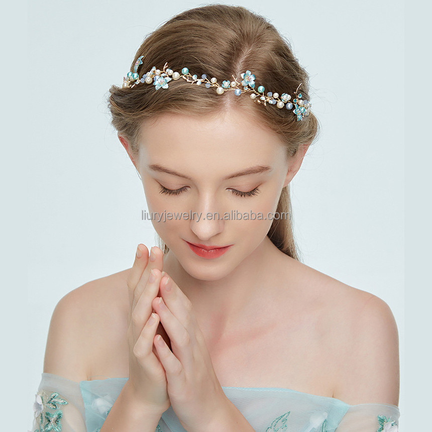 fashion 2018 crystal green painted flower metal unicorn sweatband headband bridal wedding vinchas hair accessory