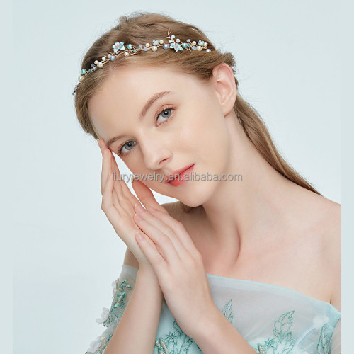 fashion 2018 crystal green painted flower metal unicorn sweatband headband bridal wedding vinchas hair accessory