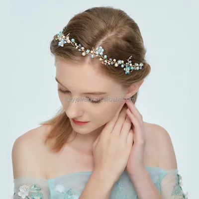 fashion 2018 crystal green painted flower metal unicorn sweatband headband bridal wedding vinchas hair accessory