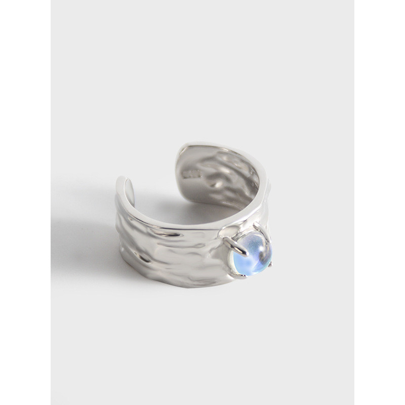 simple irregular texture moonstone micro-set S925 sterling silver ring girl