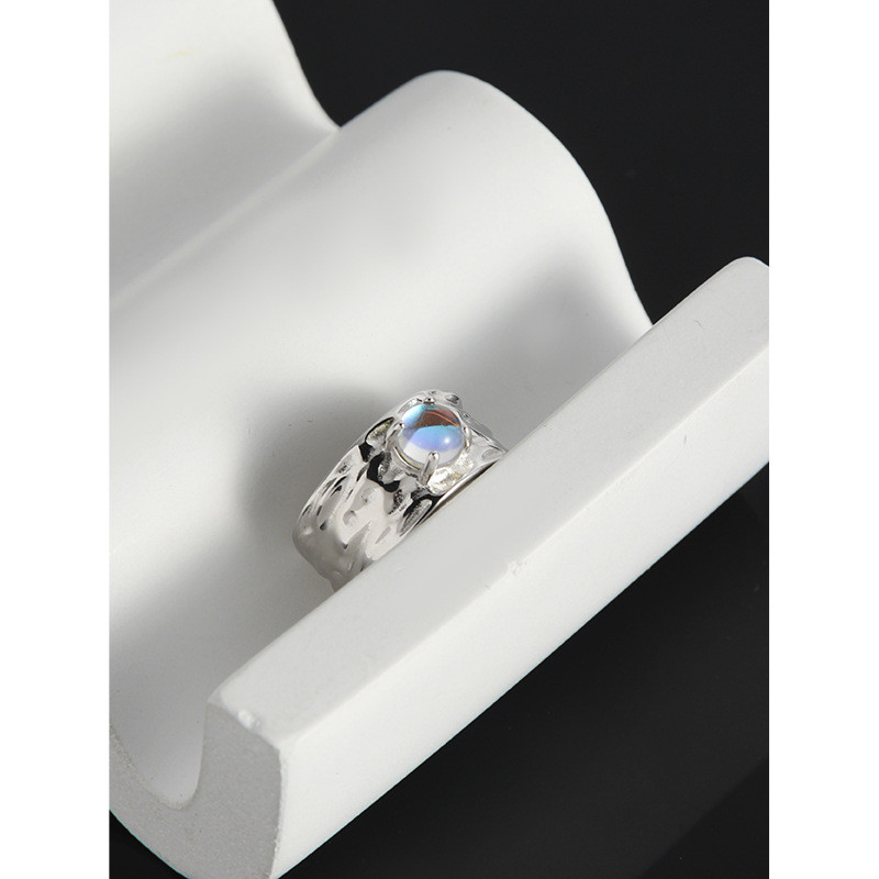 simple irregular texture moonstone micro-set S925 sterling silver ring girl