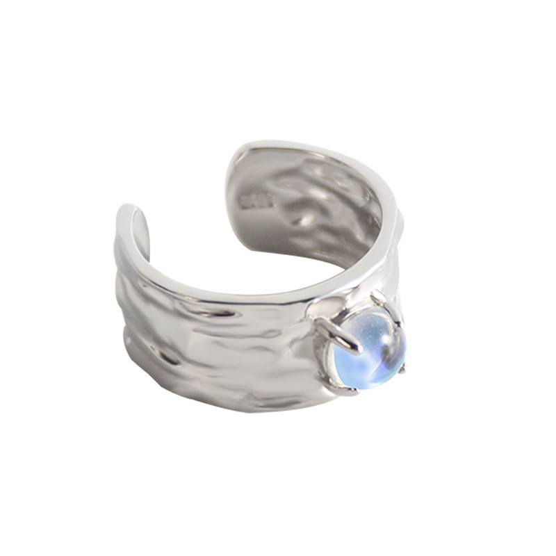 simple irregular texture moonstone micro-set S925 sterling silver ring girl