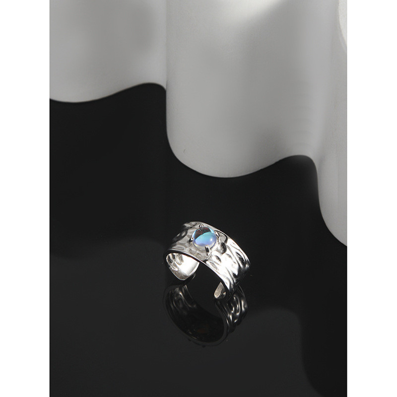 simple irregular texture moonstone micro-set S925 sterling silver ring girl