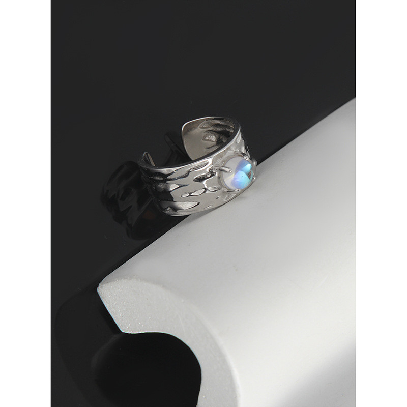 simple irregular texture moonstone micro-set S925 sterling silver ring girl