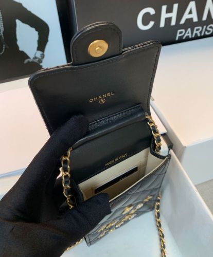 Chanel Phone Holder With Chain Black