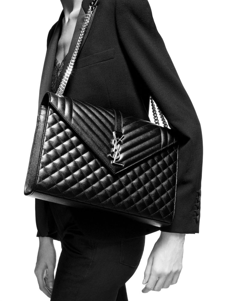 SAINT LAURENT ENVELOPE LARGE BAG IN MIX MATELASSÉ GRAIN DE POUDRE EMBOSSED LEATHER