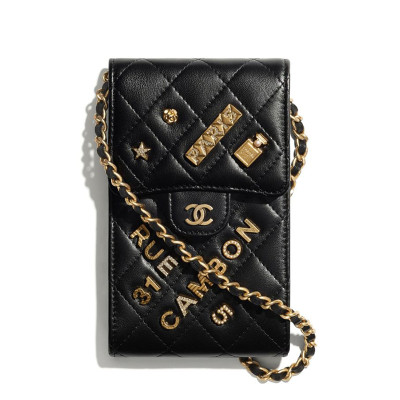 Chanel Phone Holder With Chain Black