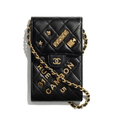 Chanel Phone Holder With Chain Black