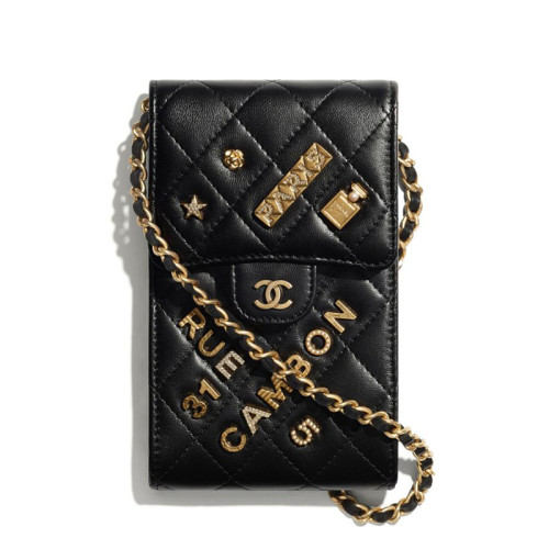 Chanel Phone Holder With Chain Black