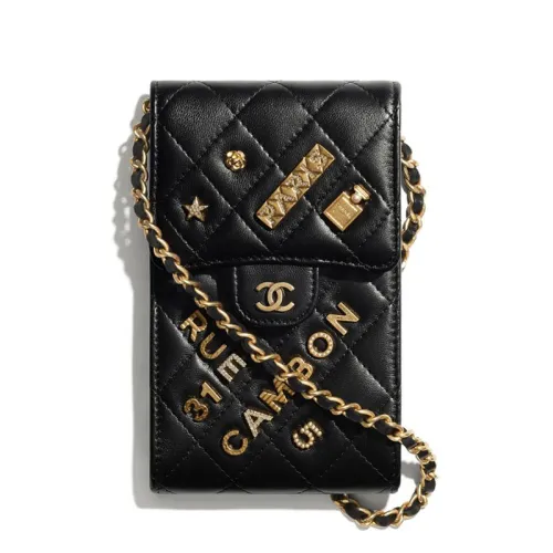 Chanel Phone Holder With Chain Black