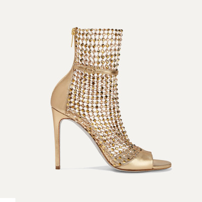 RENÉ CAOVILLA Crystal-embellished mesh and metallic leather sandals