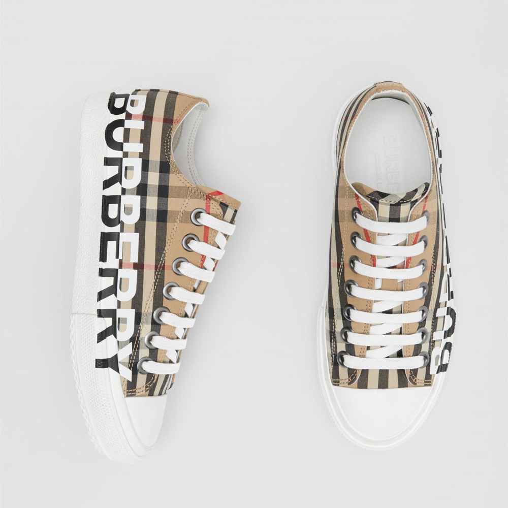BURBERRY - Vintage check logo-print cotton sneakers