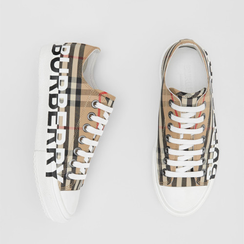 BURBERRY - Vintage check logo-print cotton sneakers