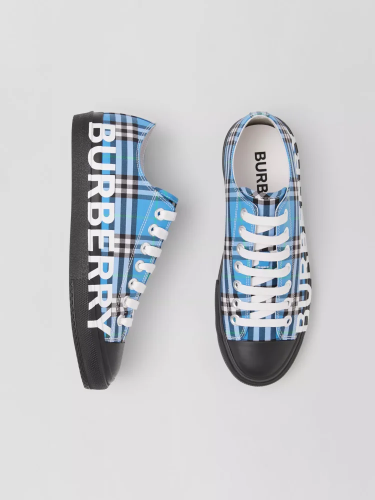 BURBERRY - Vintage check logo-print cotton sneakers