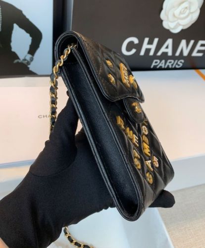 Chanel Phone Holder With Chain Black