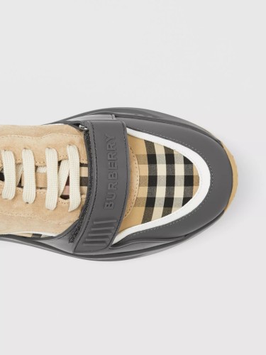 BURBERRY - Vintage check, nylon and suede sneakers
