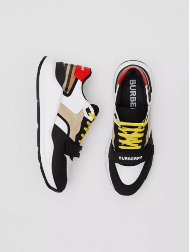 BURBERRY - Vintage check, nylon and suede sneakers